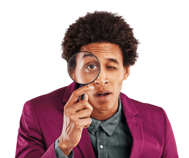 Man using magnifying glass